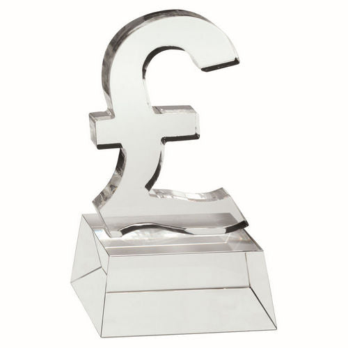 Glass 'pound Sign' Trophy (Silver Engraving Plate On Base) - 4.75in