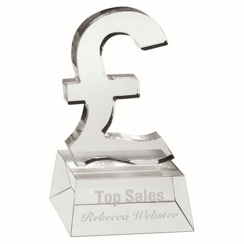Glass 'pound Sign' Trophy (Silver Engraving Plate On Base) - 4.75in