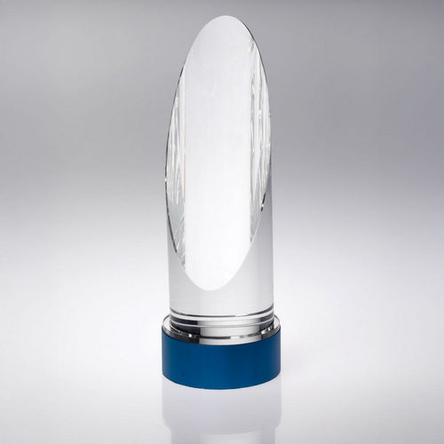 Personalised Glass Oval Column Award on Blue Base