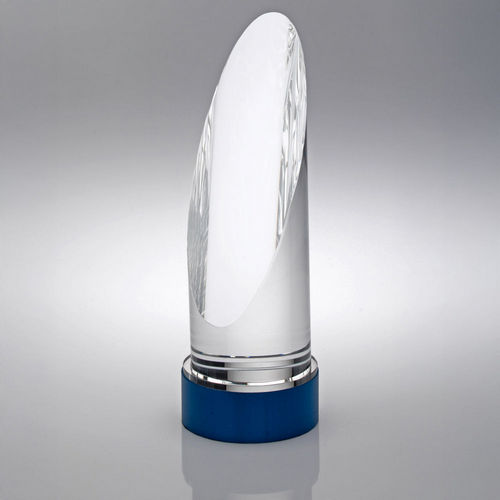 Personalised Glass Oval Column Award on Blue Base