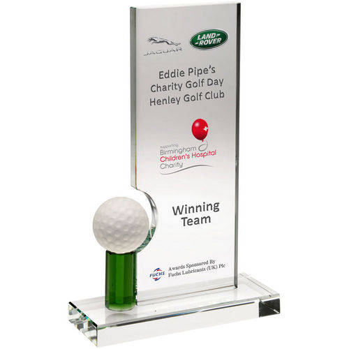 Clear/Green Glass Rectangle With Golf Ball