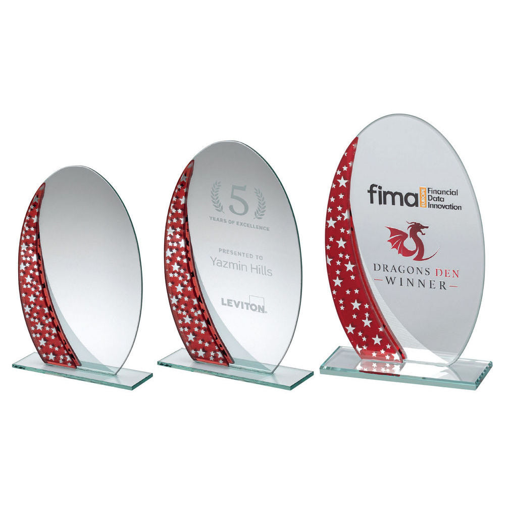 Glass Award with Red Wave and Star Pattern