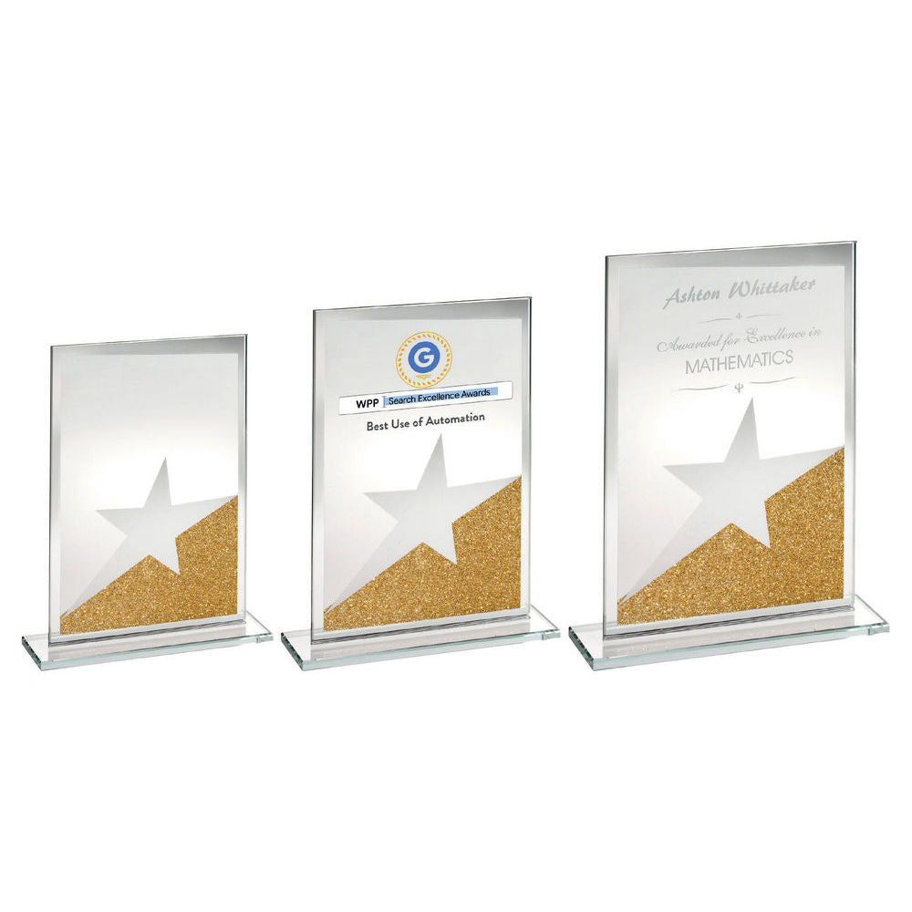 Jade Glass Star Award - 'Gold Glitter' Plaque