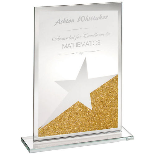 Jade Glass Star Award - 'Gold Glitter' Plaque