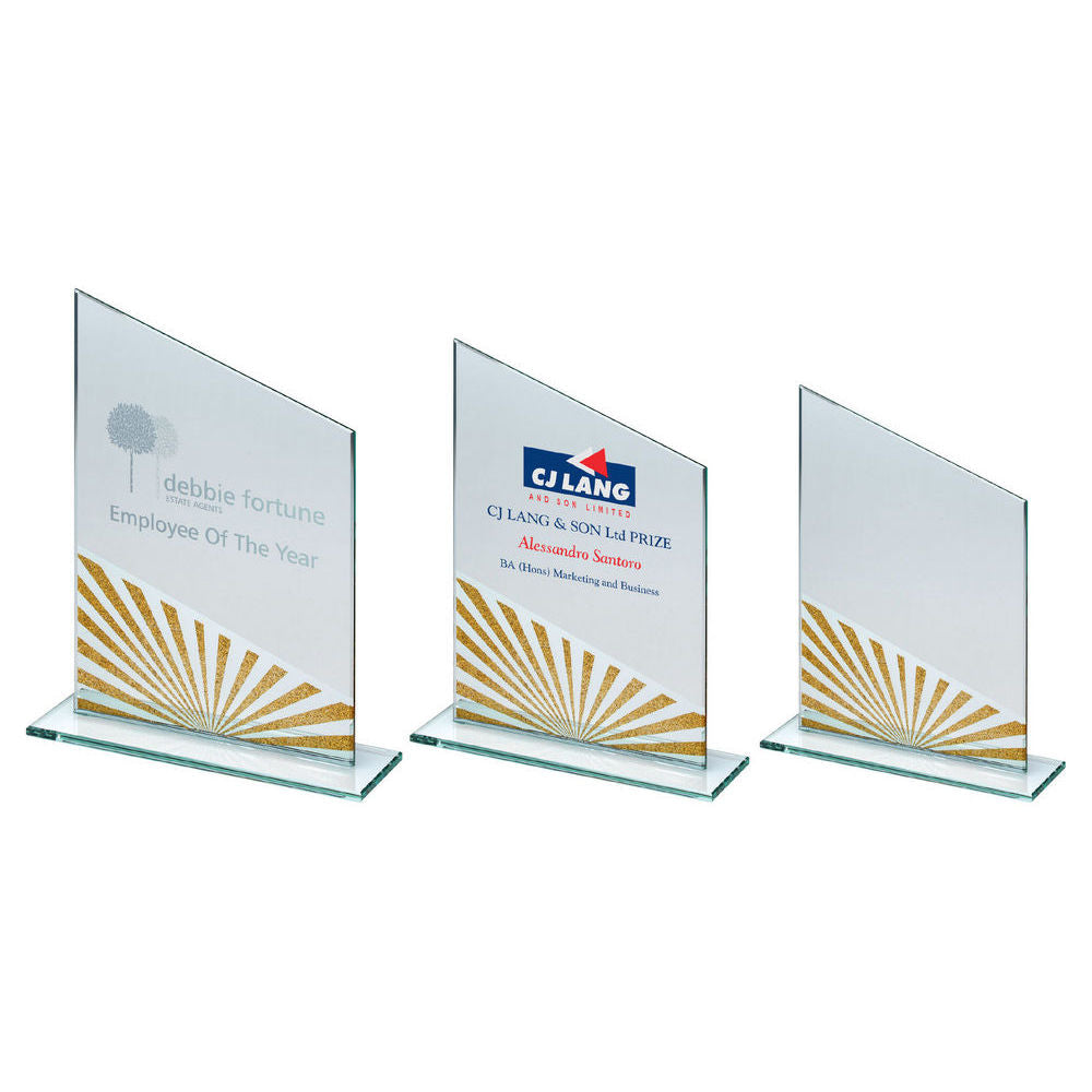 Jade Glass Plaque Award - Golden Rising Sun
