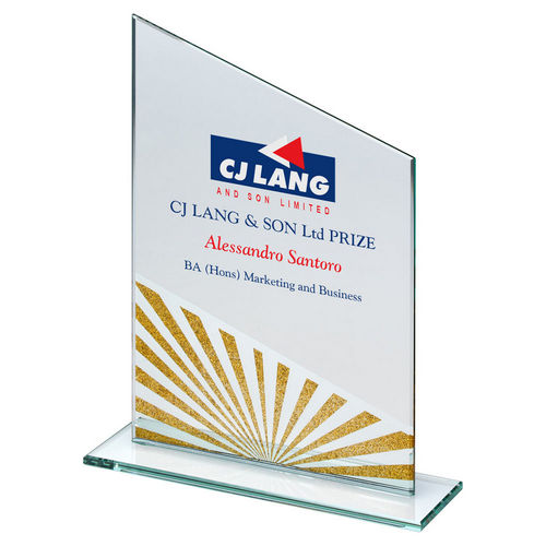 Jade Glass Plaque Award - Golden Rising Sun