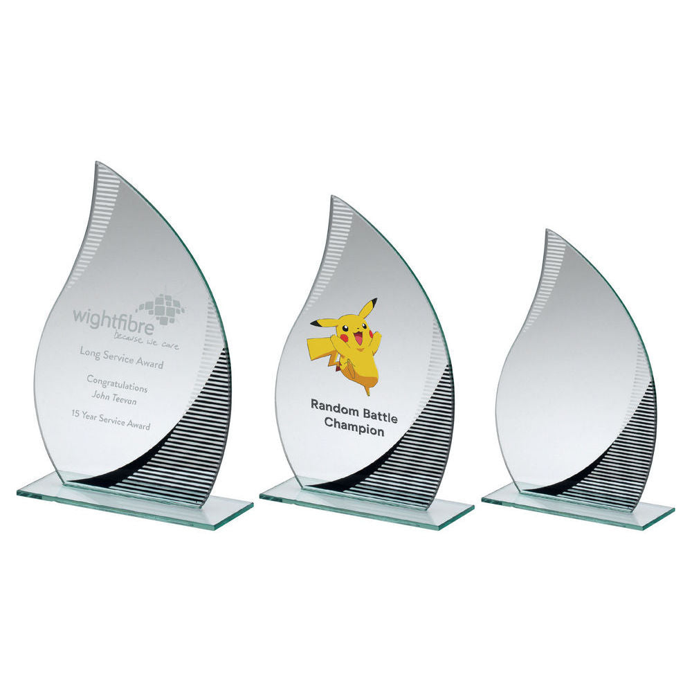 Glass Flame Award with Silver Line Pattern