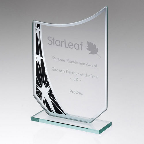 Glass Shield Award with Silver Star Print