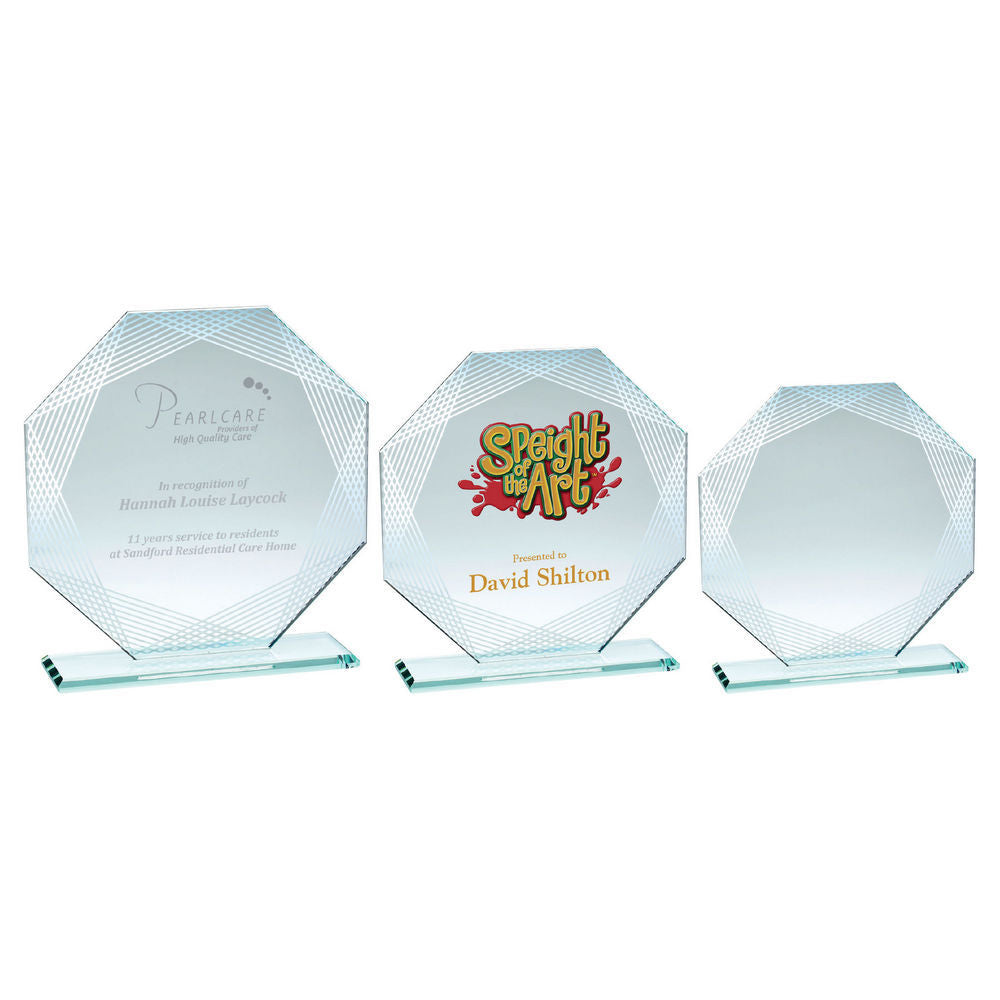 Jade Glass Octagon Award with Silver Edges