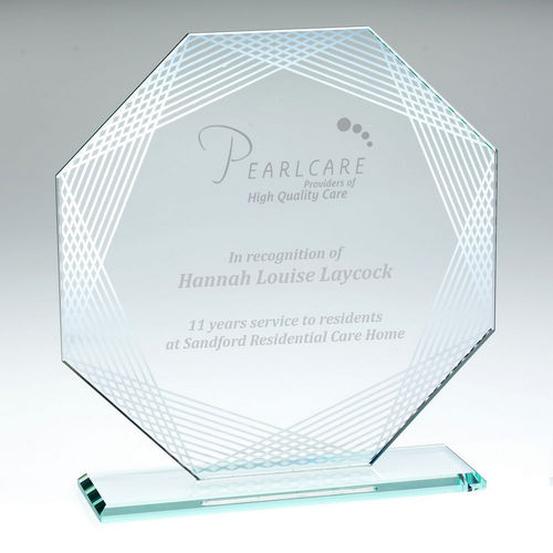 Jade Glass Octagon Award with Silver Edges