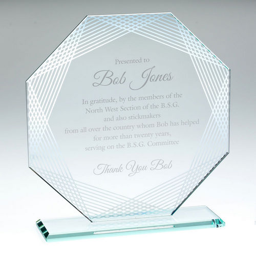 Jade Glass Octagon Award with Silver Edges