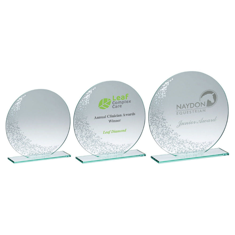 Jade Glass Round Plaque Award With Silver Detail (4mm Thick)
