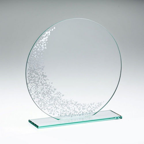 Jade Glass Round Plaque Award With Silver Detail (4mm Thick)
