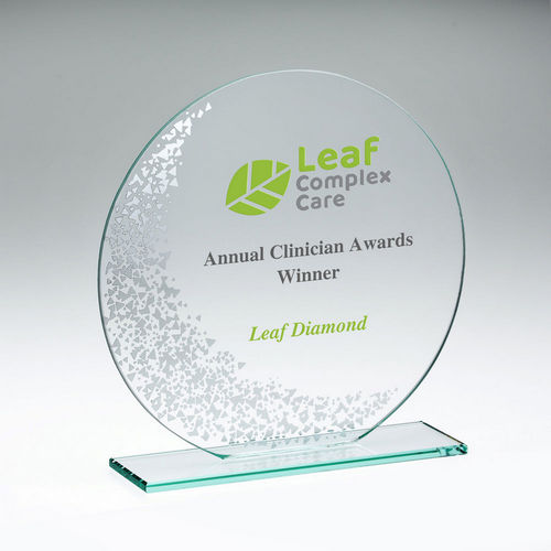 Jade Glass Round Plaque Award With Silver Detail (4mm Thick)