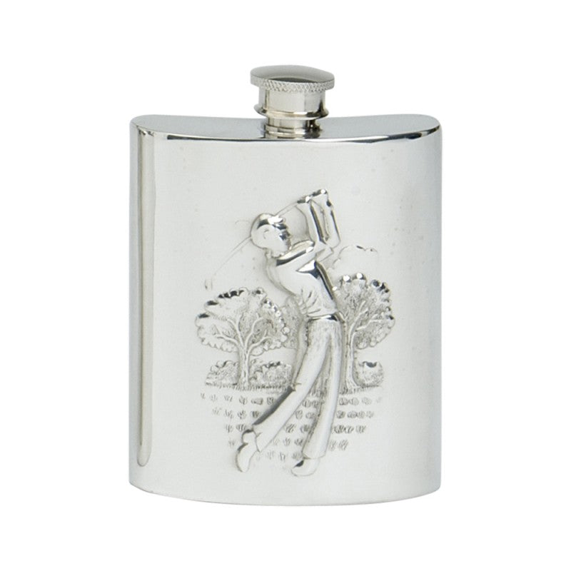 6oz Pewter Hip Flask - Golf Scene