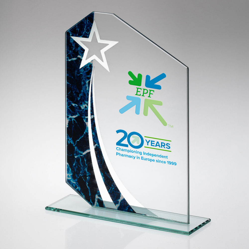 Personalised Glass Award with Star and Marble Design