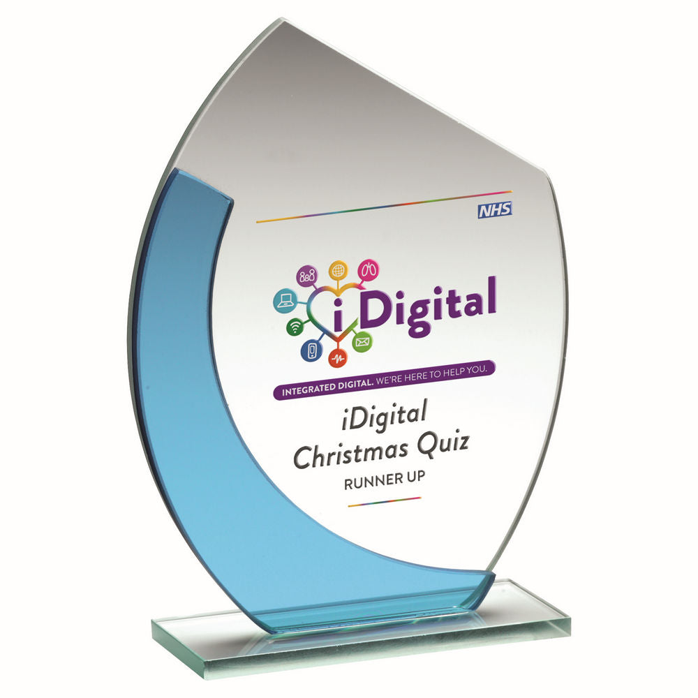 Jade/Blue Glass Award - Oval Plaque With Angled Top