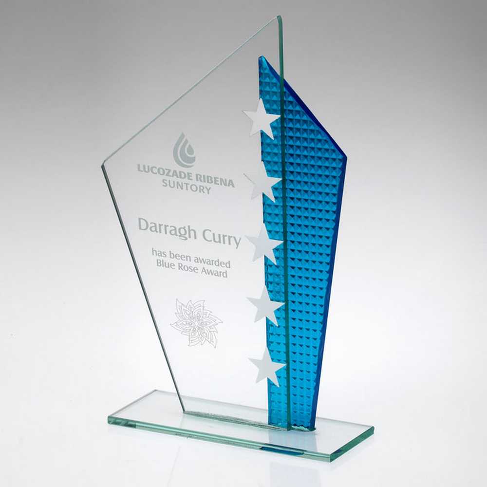 Personalised Glass Blue Shard Award with Star Design