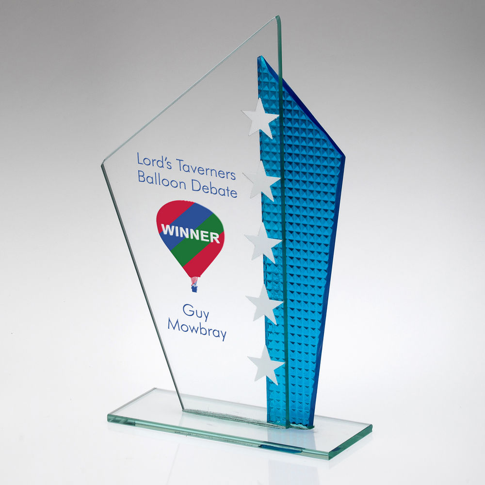 Personalised Glass Blue Shard Award with Star Design