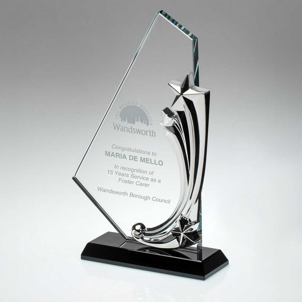 Glass/Metal Shooting Star Plaque Award on Black Base