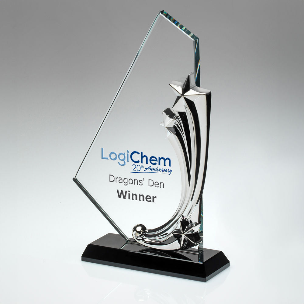Glass/Metal Shooting Star Plaque Award on Black Base