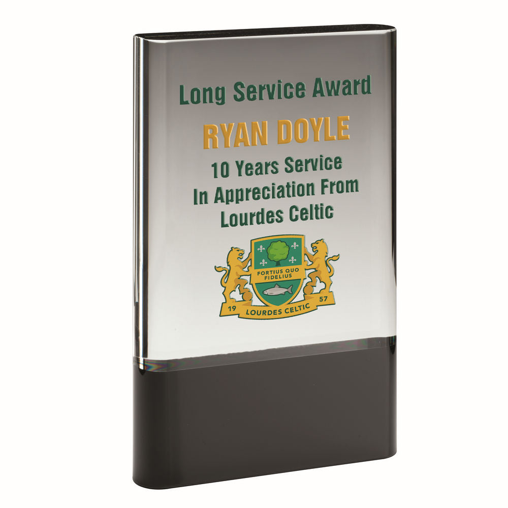 Personalised Glass Award - Plaque On Black Base