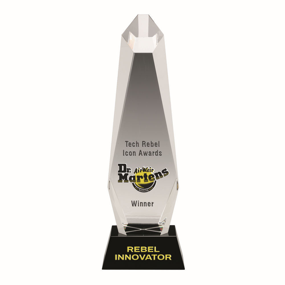 Clear Glass Hexagonal Column Trophy On Black Base