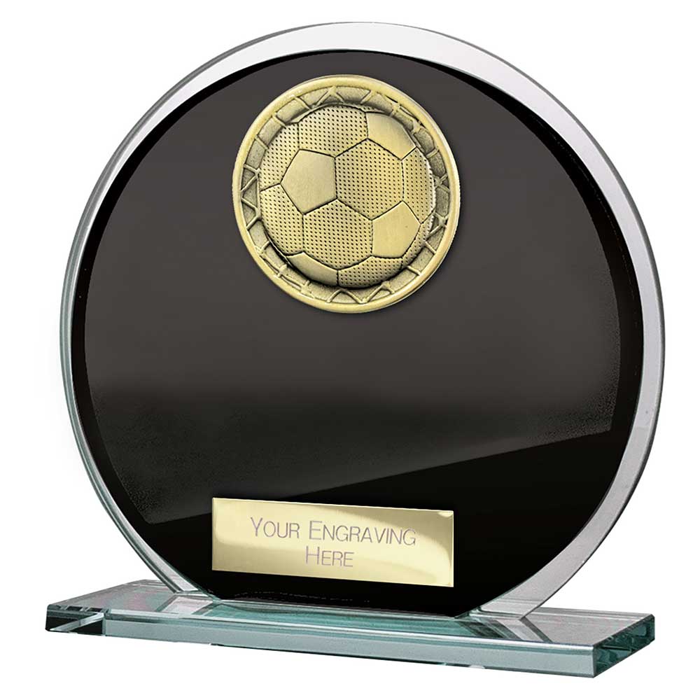 Seismic Football Glass Circle Plaque Award - Black & Silver
