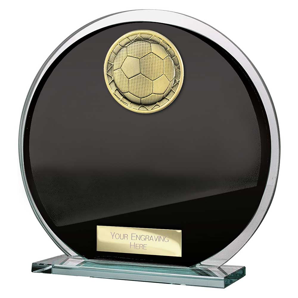 Seismic Football Glass Circle Plaque Award - Black & Silver