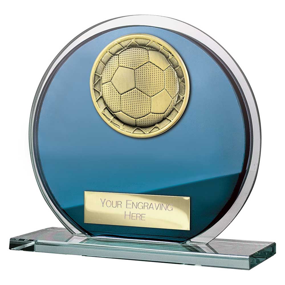 Seismic Football Glass Circle Plaque Award - Blue & Silver