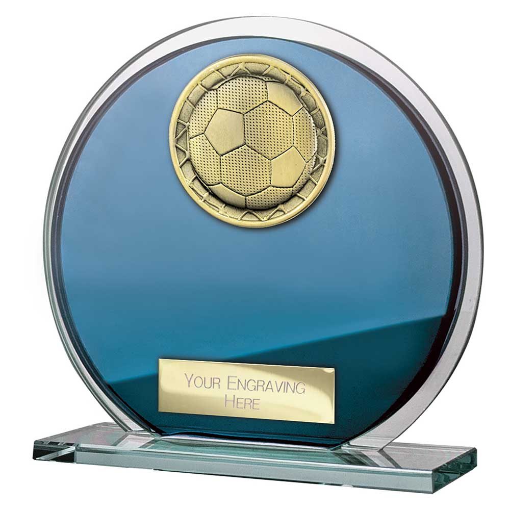 Seismic Football Glass Circle Plaque Award - Blue & Silver