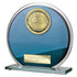 Seismic Football Glass Circle Plaque Award - Blue & Silver