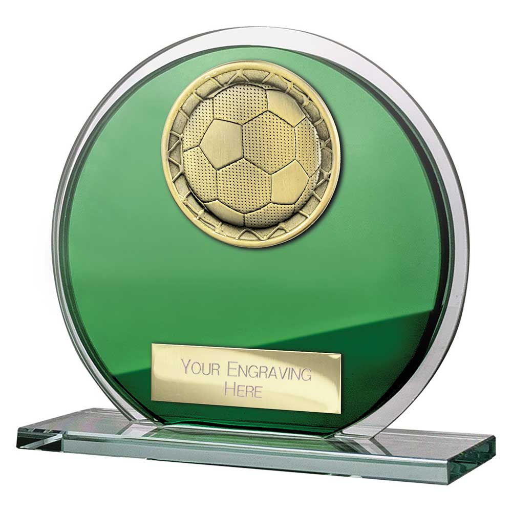 Seismic Football Glass Circle Plaque Award - Green & Silver