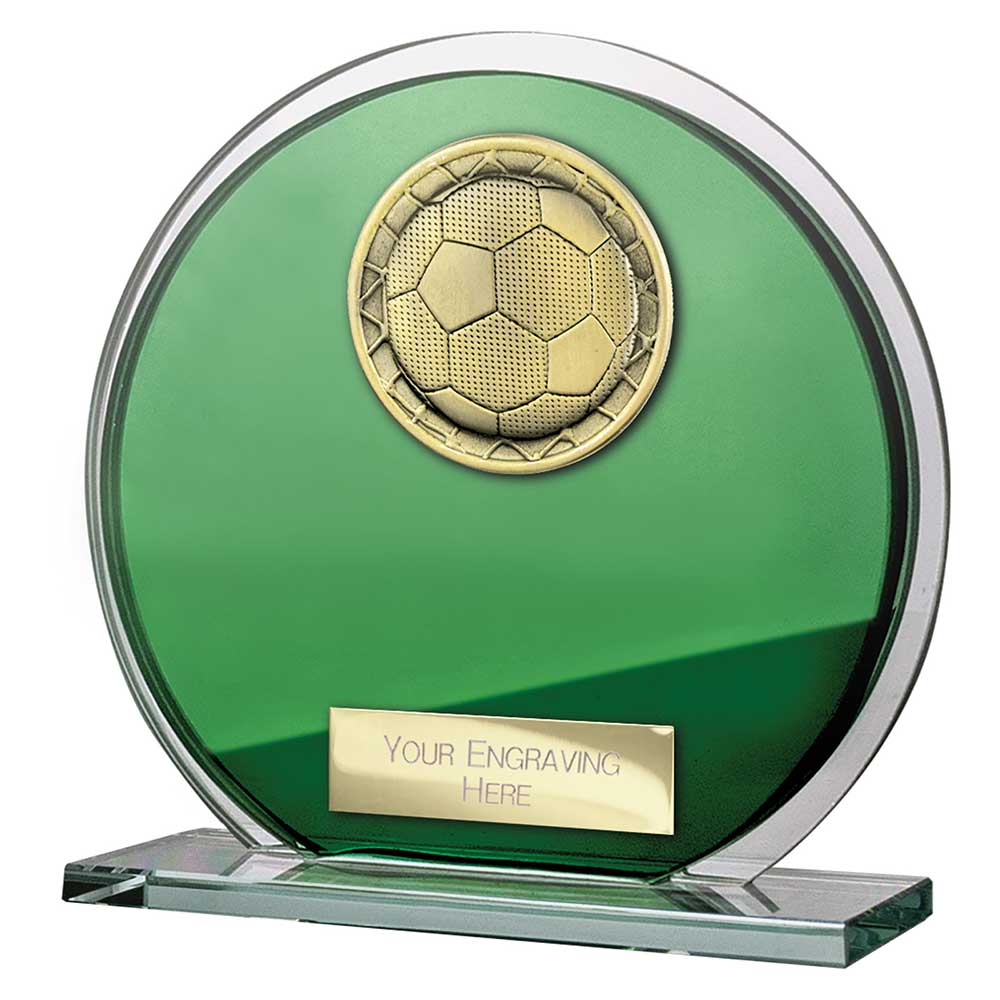Seismic Football Glass Circle Plaque Award - Green & Silver