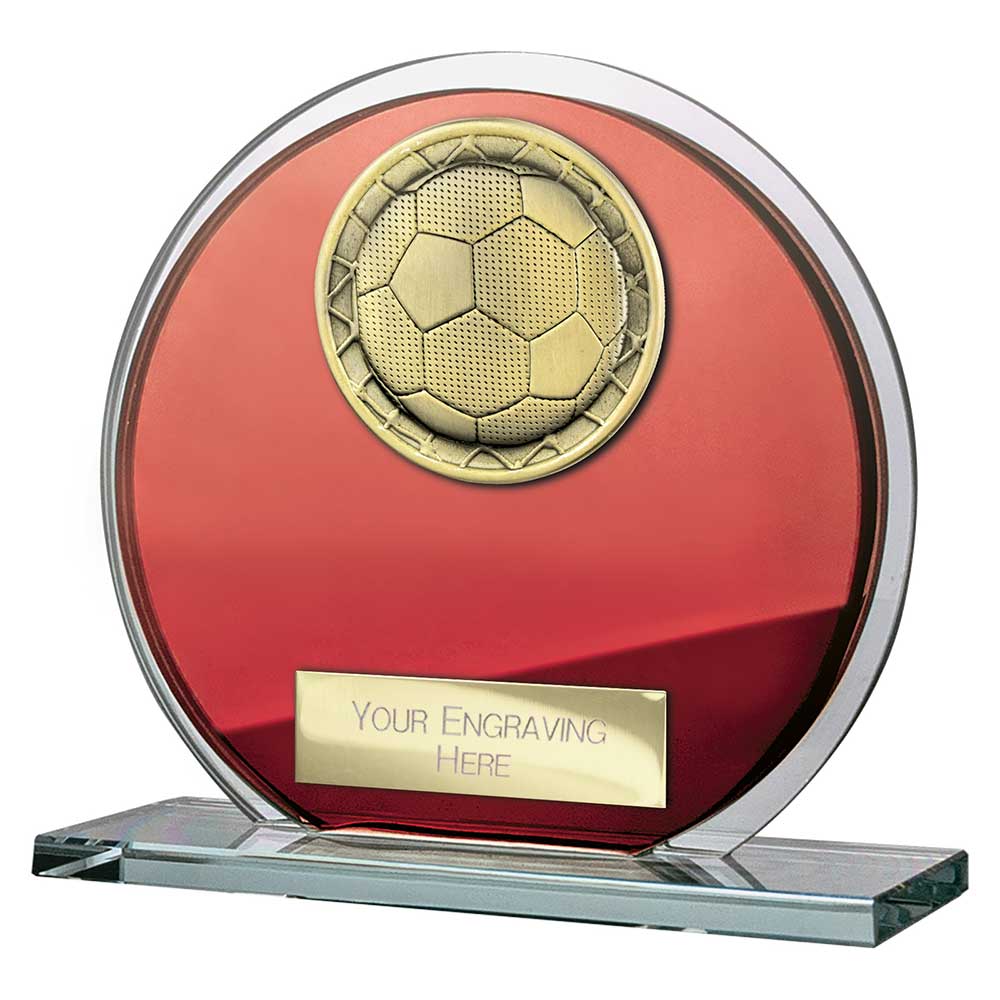 Seismic Football Glass Circle Plaque Award - Red & Silver