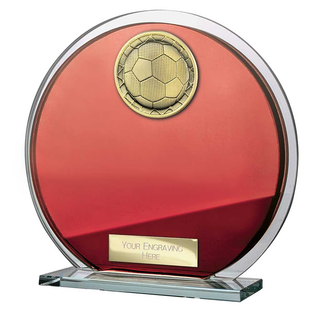 Seismic Football Glass Circle Plaque Award - Red & Silver