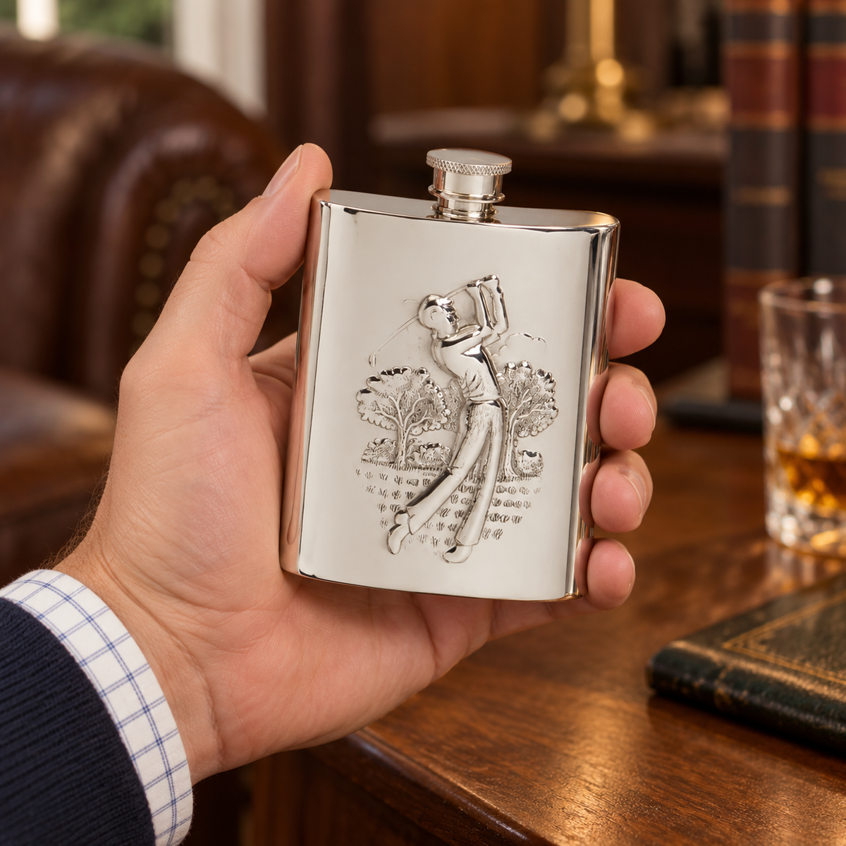 6oz Pewter Hip Flask - Golf Scene