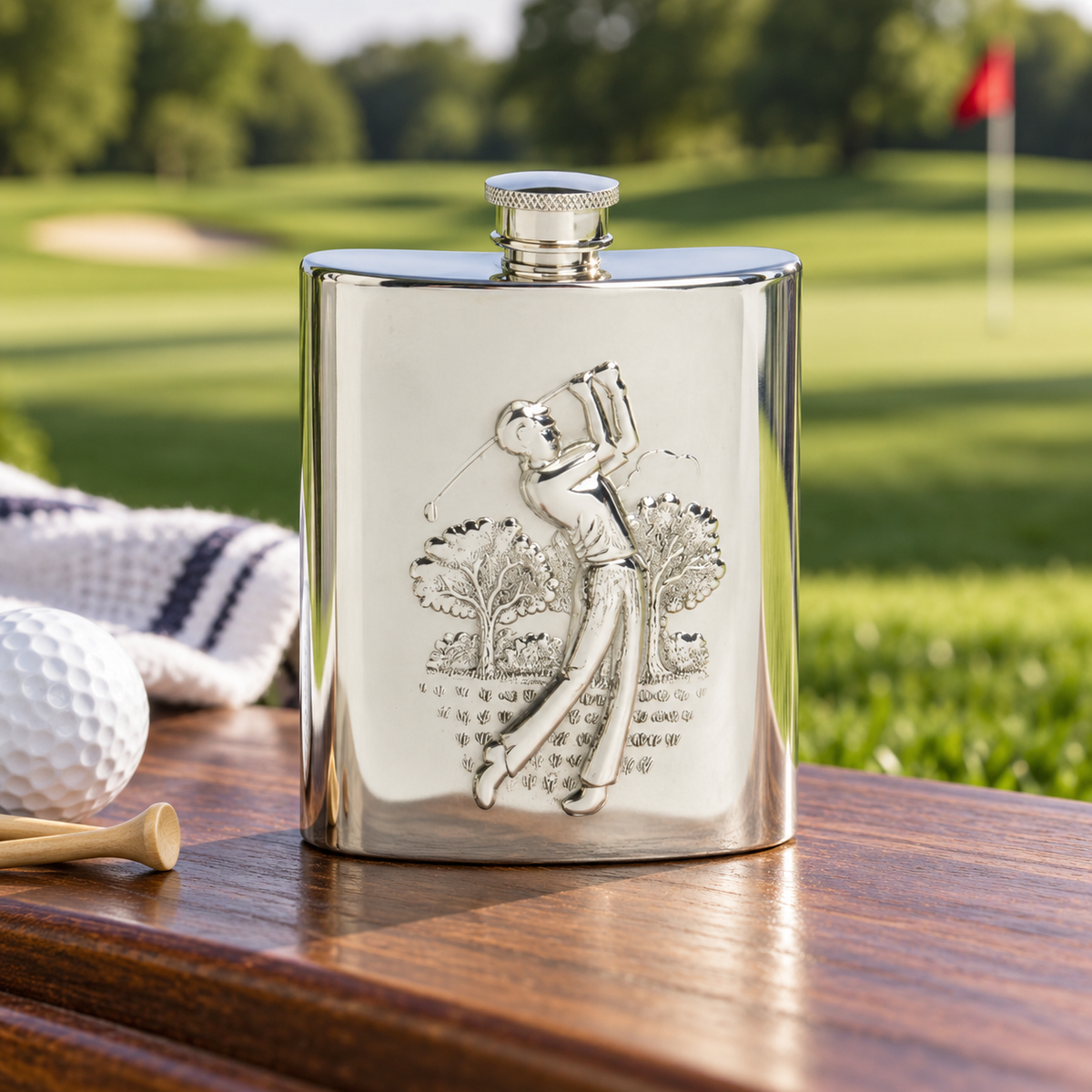 6oz Pewter Hip Flask - Golf Scene