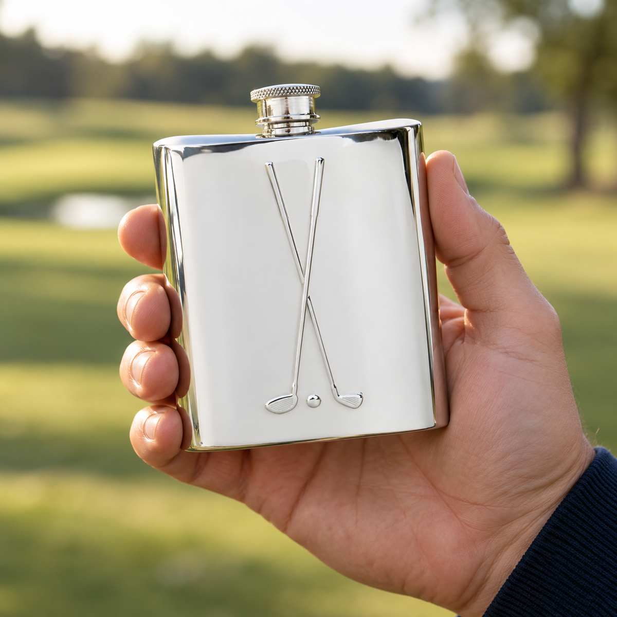 6oz Pewter Hip Flask - Golf Design