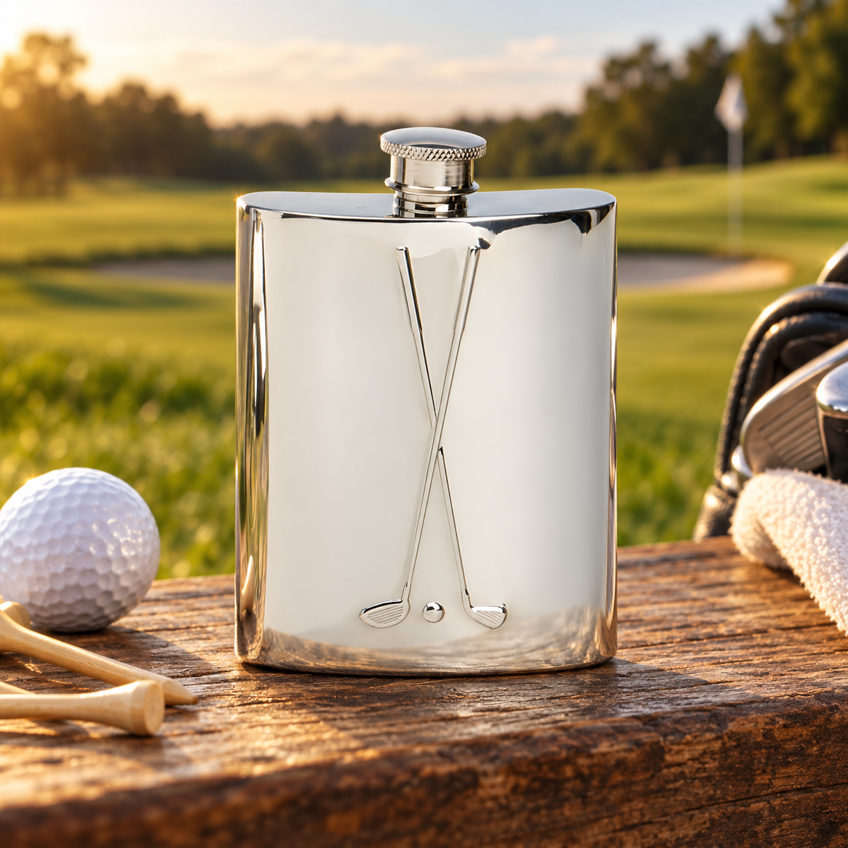 6oz Pewter Hip Flask - Golf Design