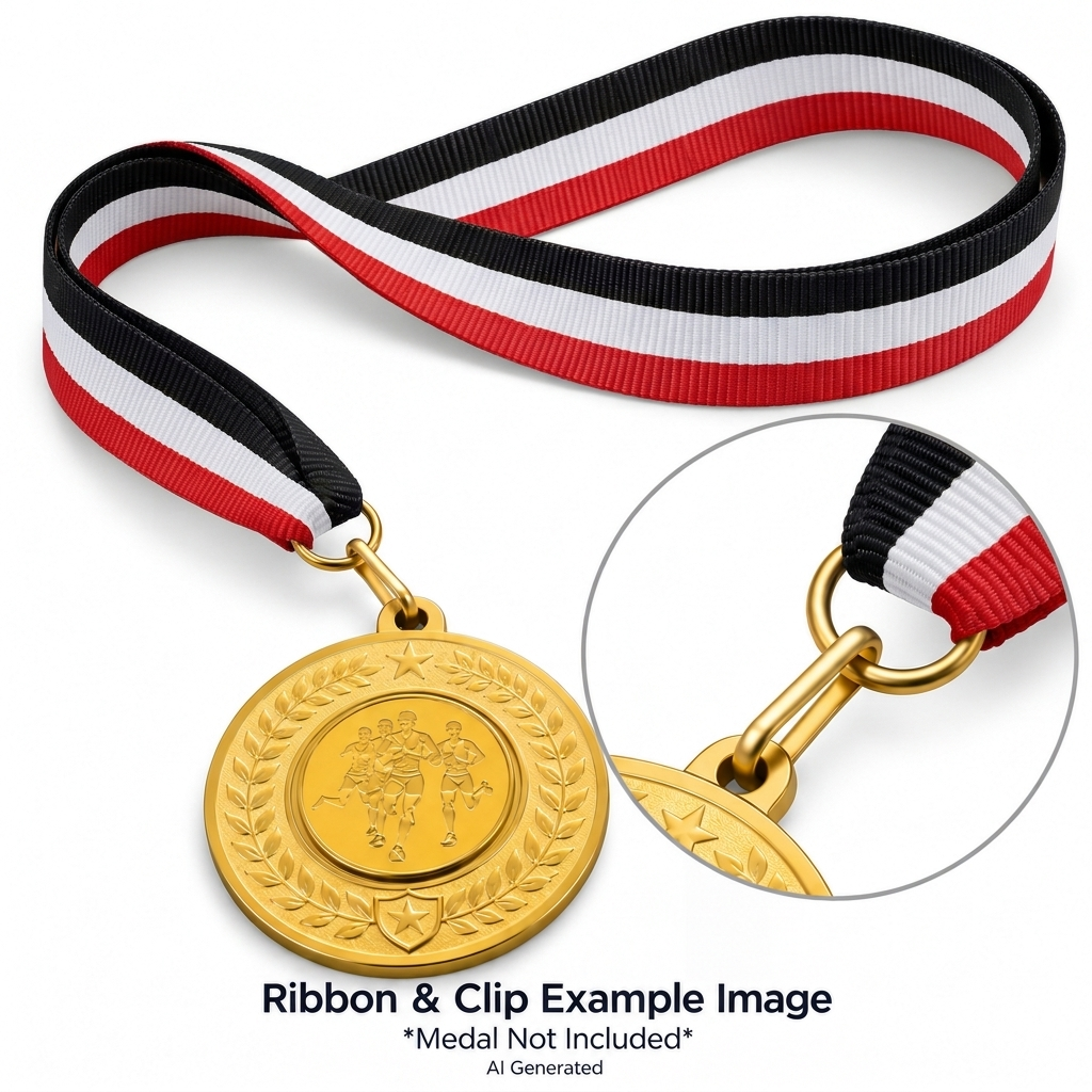 Red, White & Black Medal Ribbon with Clip