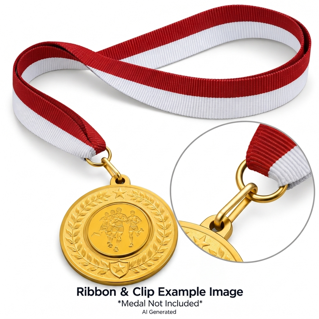 Red & White Medal Ribbon with Clip