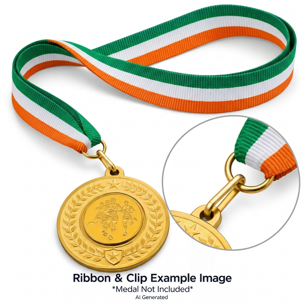 Green, White & Orange Medal Ribbon with Clip