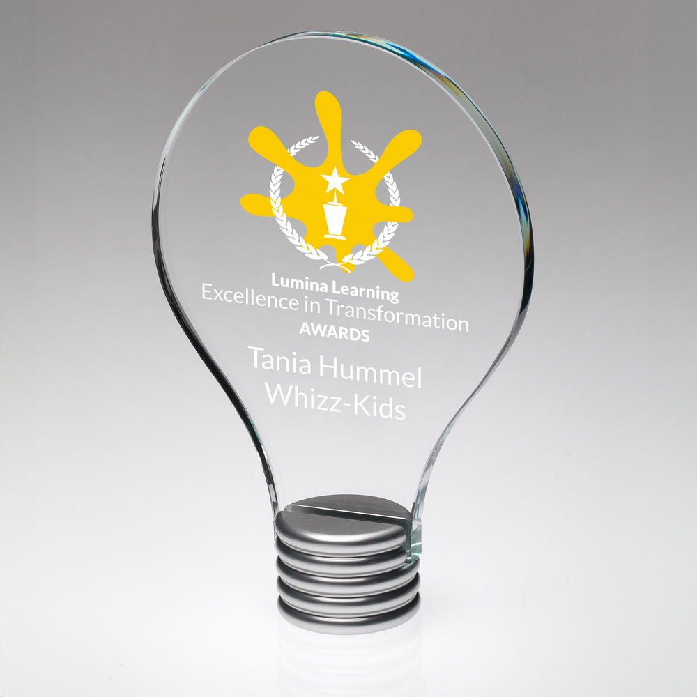 Personalised Glass Lightbulb Award on Metal Base