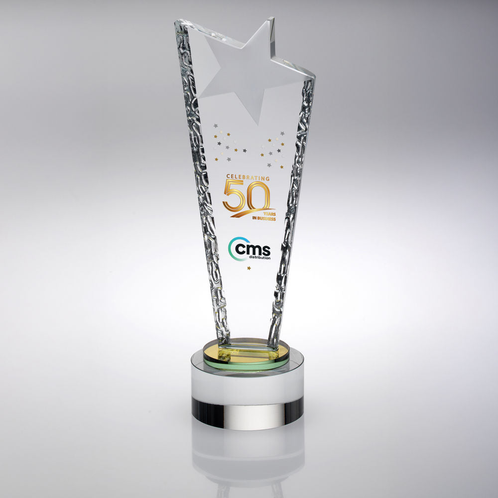 Personalised Glass Star Statue Award on Round Base