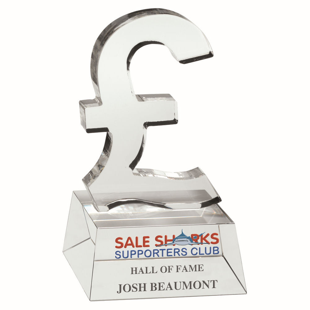 Glass 'Pound Sterling Sign' Award (Etching available on base) - 4.75in