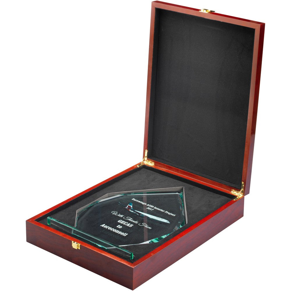 Personalised Jade Glass Award - Premium Diamond Plaque in Wooden Box