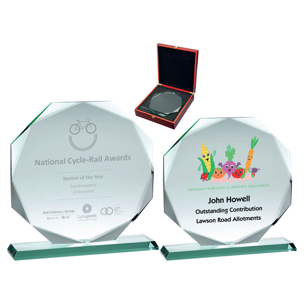 Jade Glass Octagon Award In Quality Wood Presentation Box