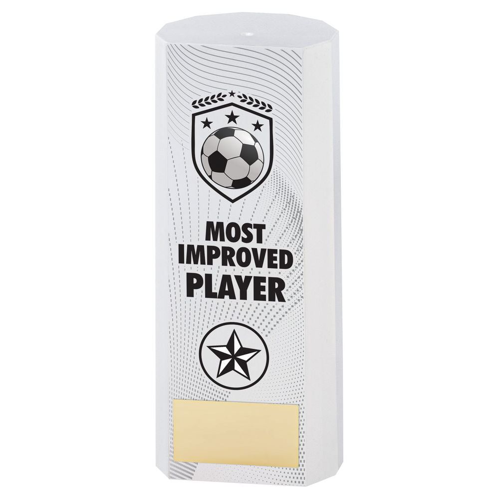 Premier Football Most Improved Player Plastic Column Trophy - White