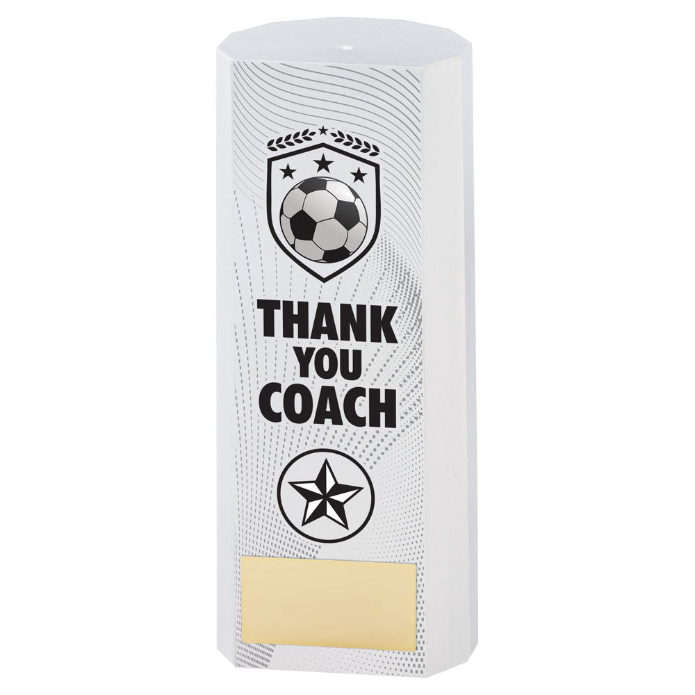 Premier Football Thank You Coach Plastic Column Trophy - White